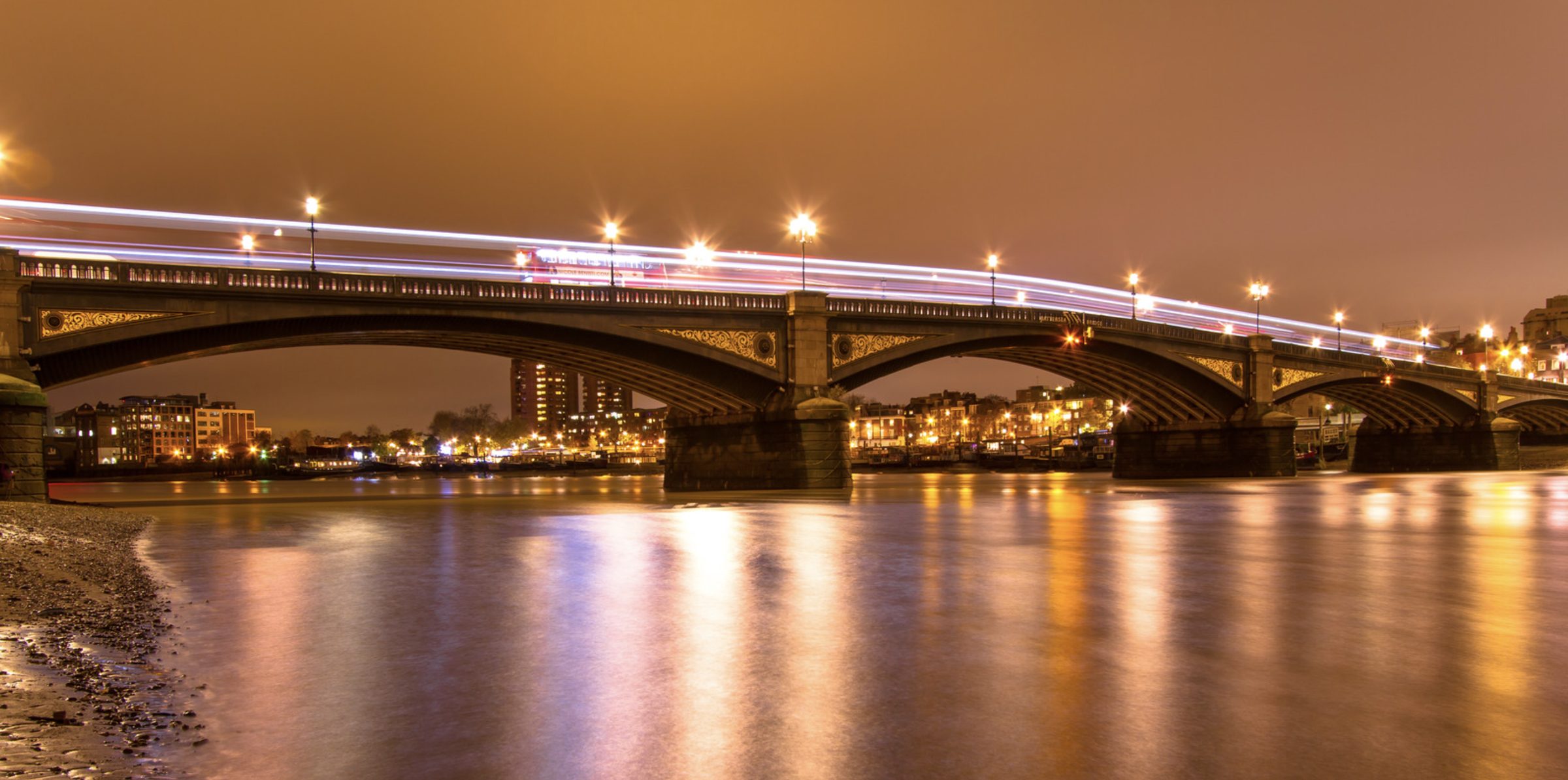 Battersea Bridge over the River Thames at night, South West London