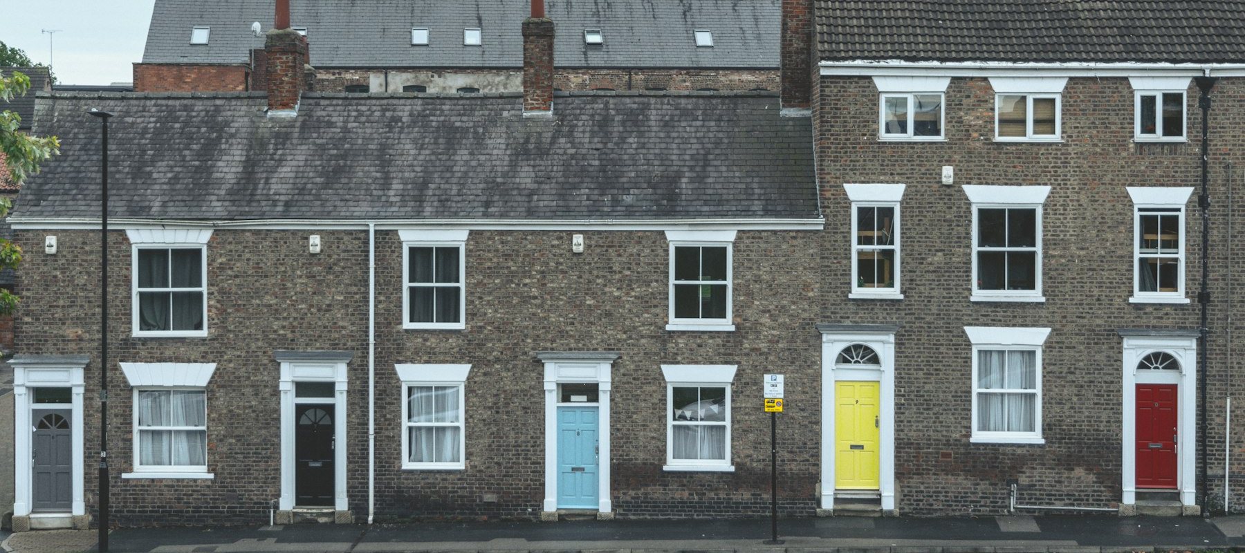 London terraced houses with coloured front doors